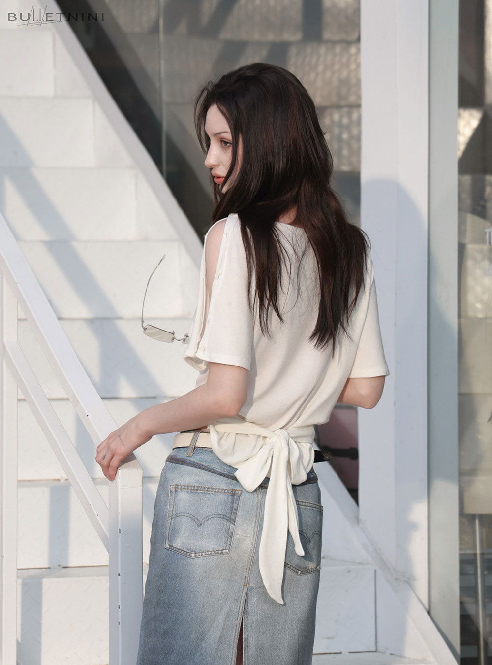 Ivory Back Ribbon Flutter Top