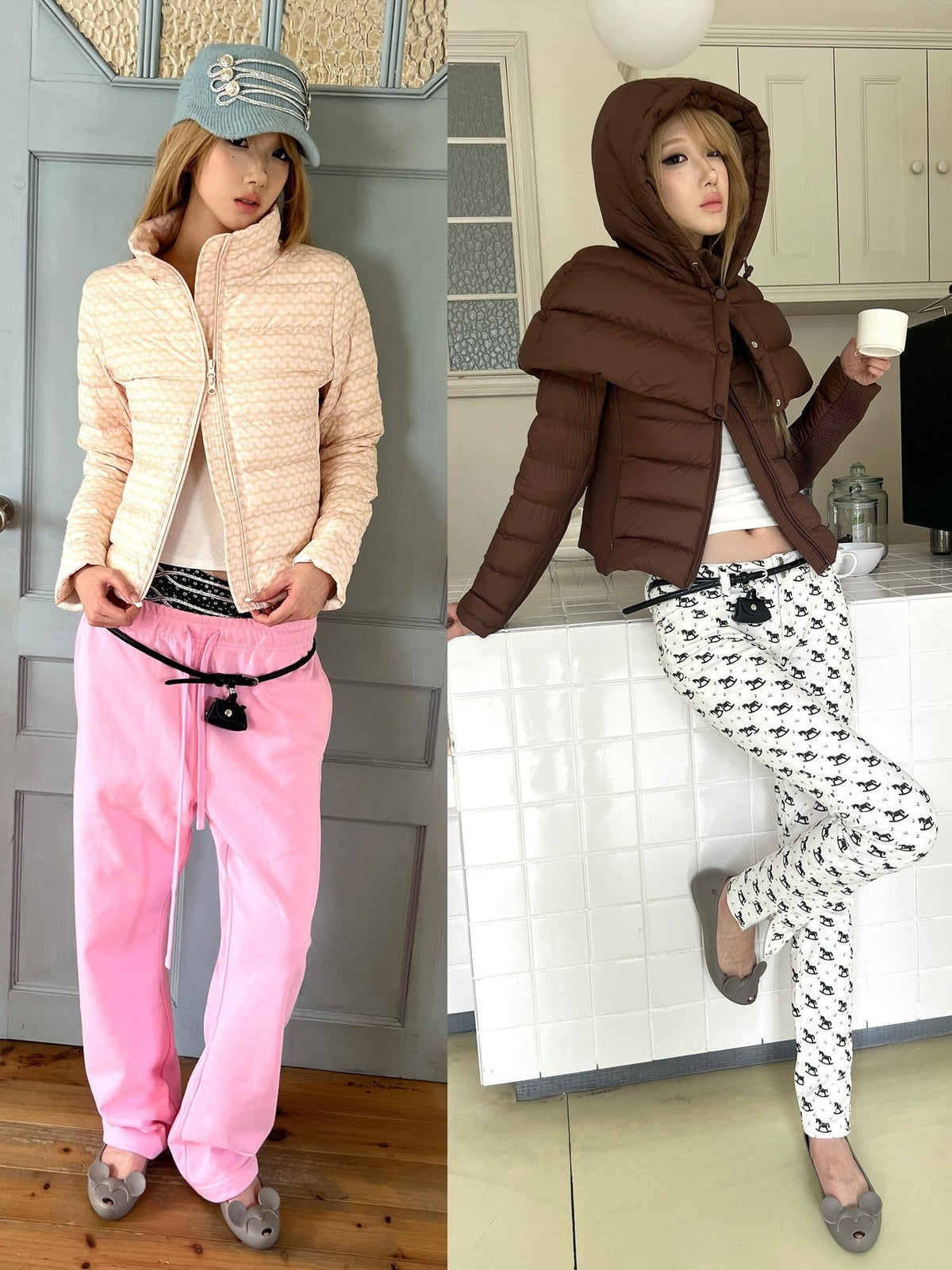 95% White Duck Down Detachable Hood Short Waterproof Polka Dot Down Jackets