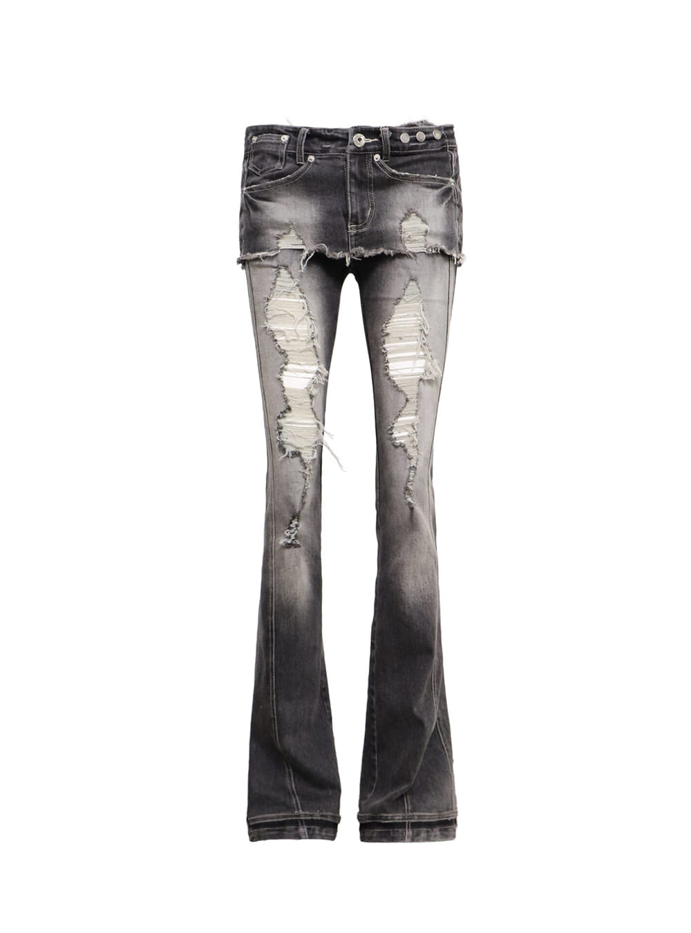 Vintage Layered Distressed Denim Pants & Skirt