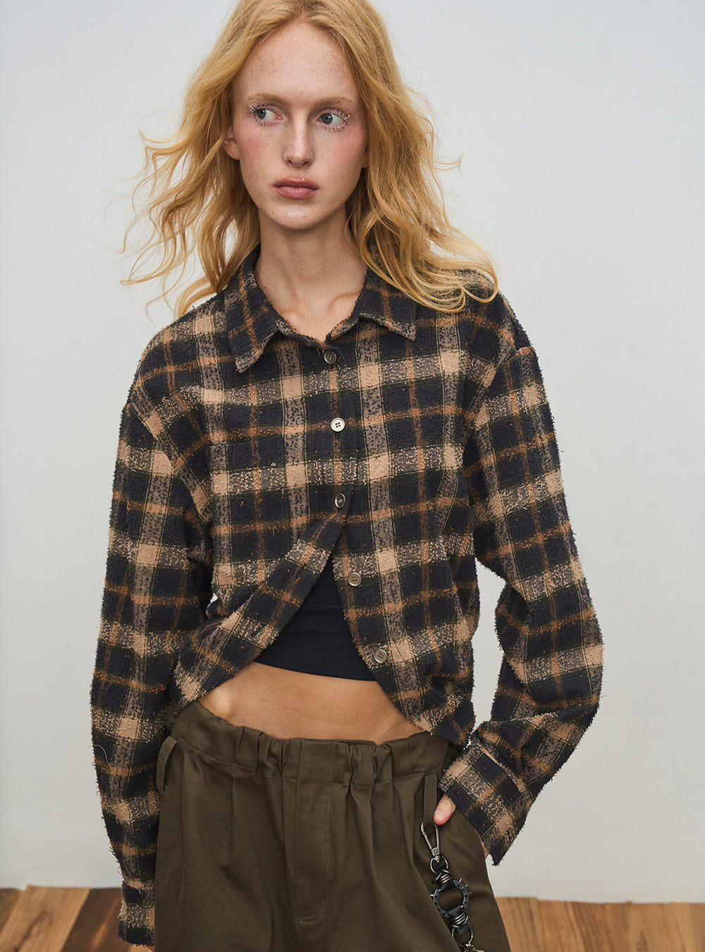 Black & Brown Check Arched Silhouette Shirt