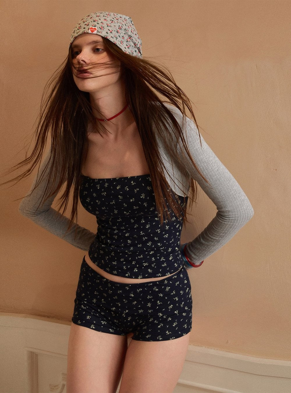Navy Blossom Bandeau Swimwear Set (3pcs)