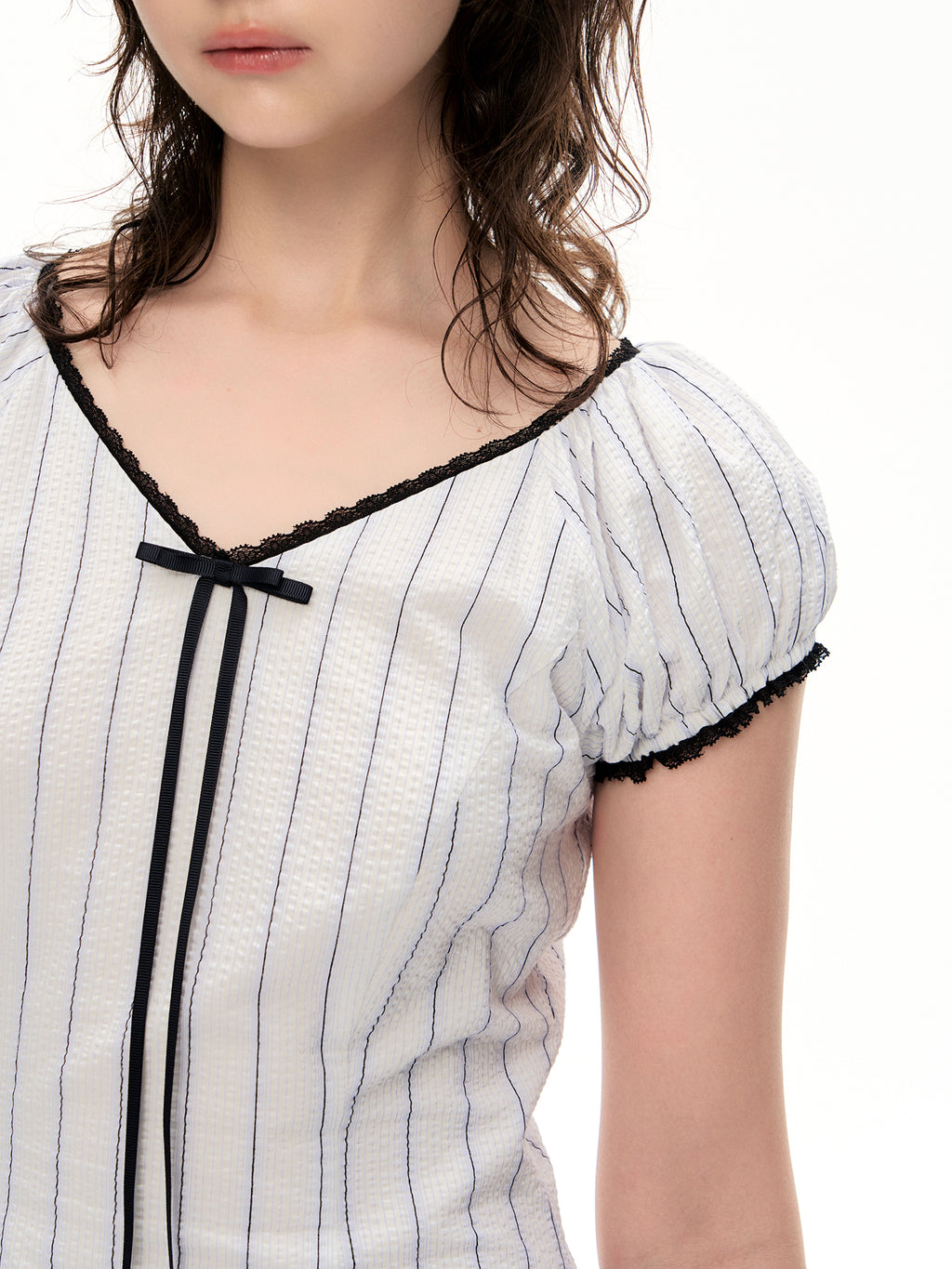 Romance Nanci Ribbon Lace Stripe Short Sleeve Dress