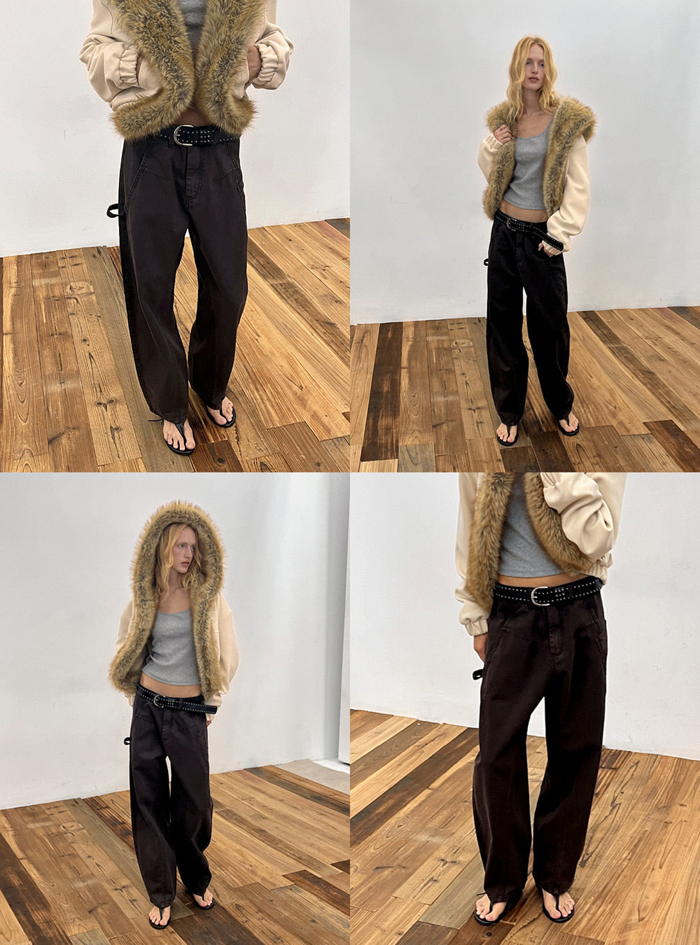 Dark Brown Canvas Curved-Cut Work Pants