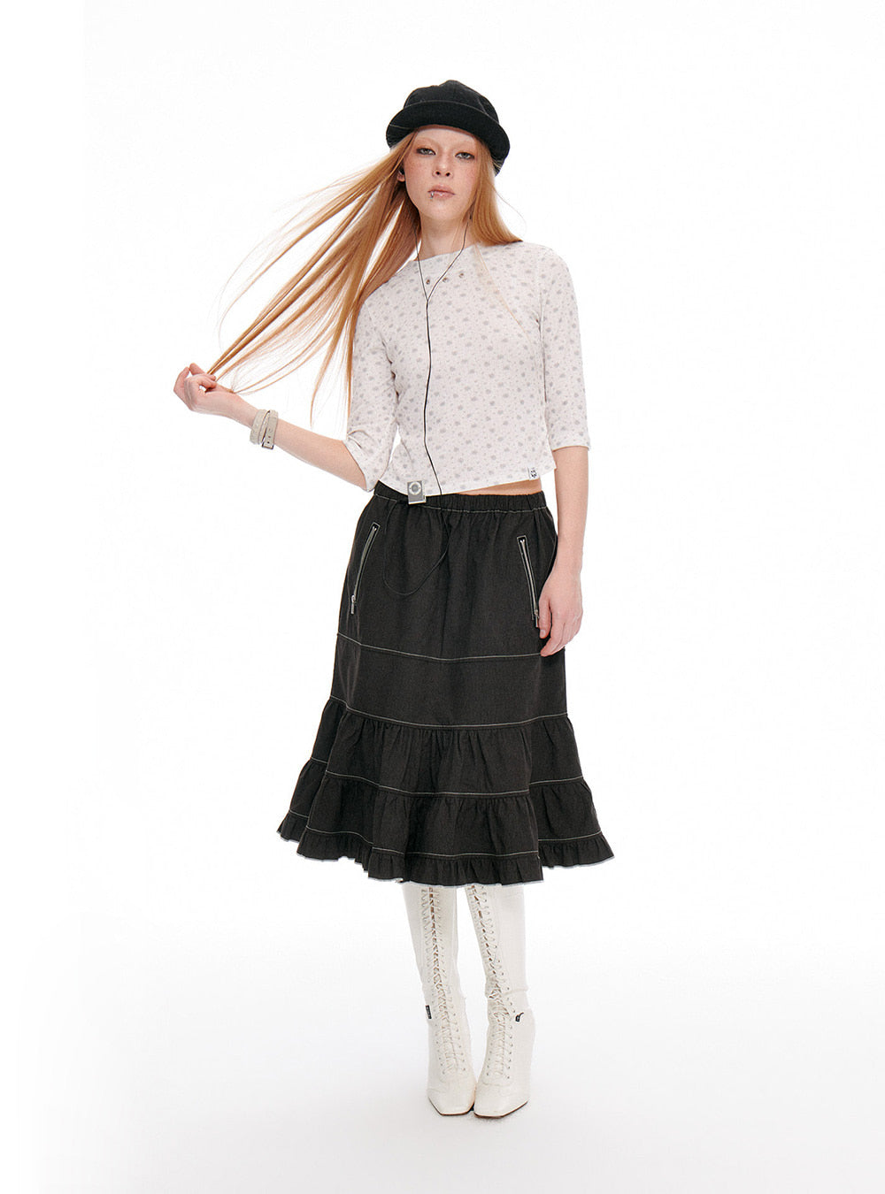 Velour Tiered Sculpture Skirt