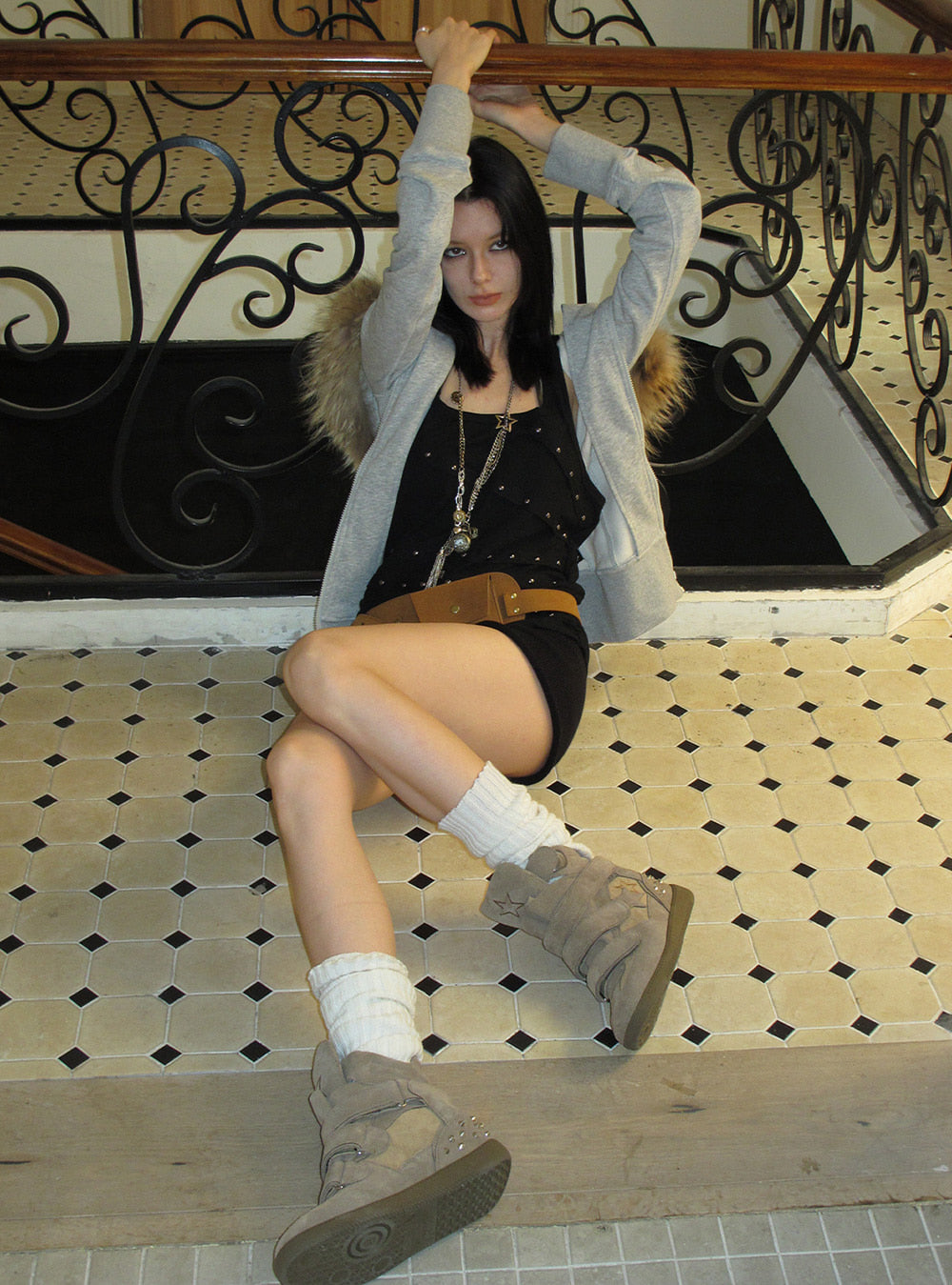 Leather Retro High-Top Sneakers (3color)
