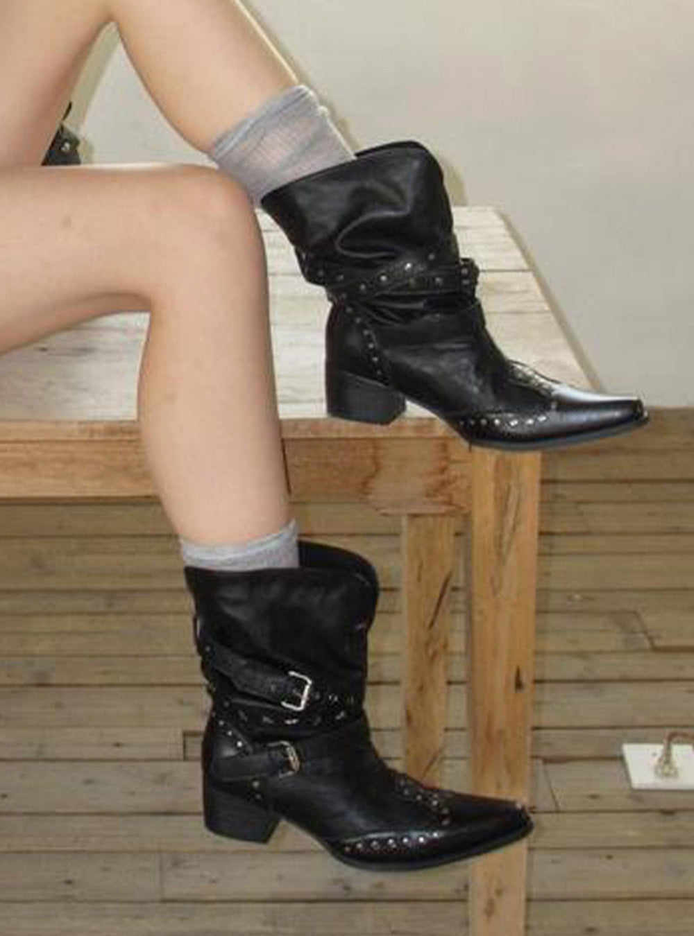 Cowboy Leather Pointed-Toe Heel Boots (2color)