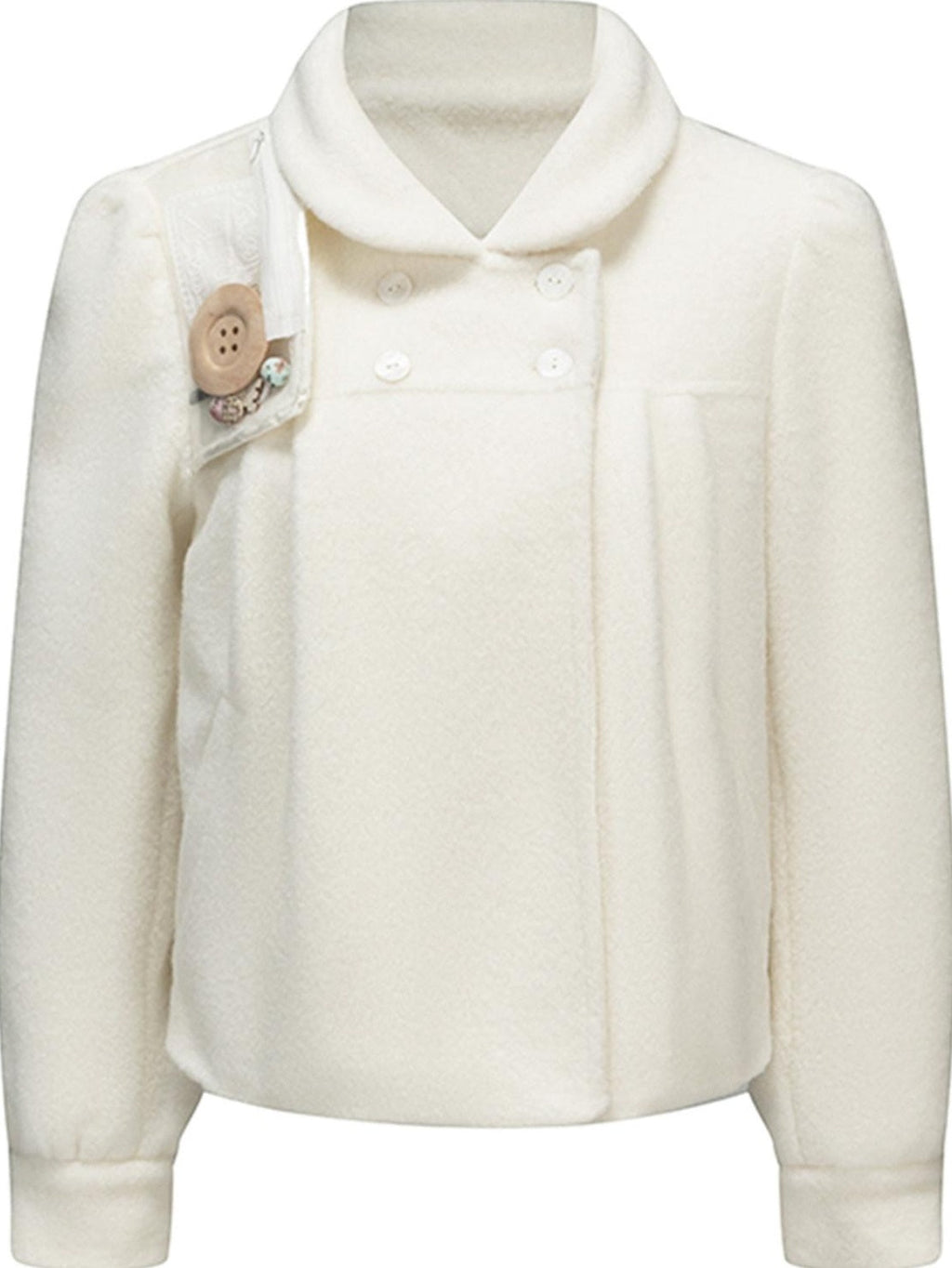 Cozy Faux Lambswool Double Breasted Puff Short Doll Collar Women Cropped Jackets