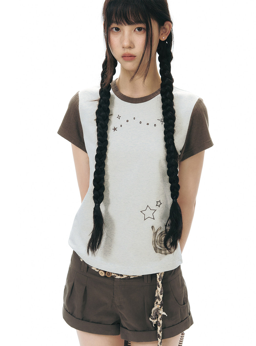 Star Snail Contrast Sleeve Top (2color)