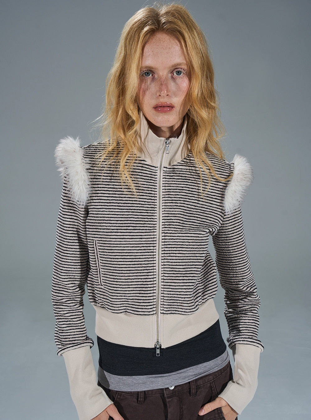 Modern Striped Knit Panel Short Jacket (2color)