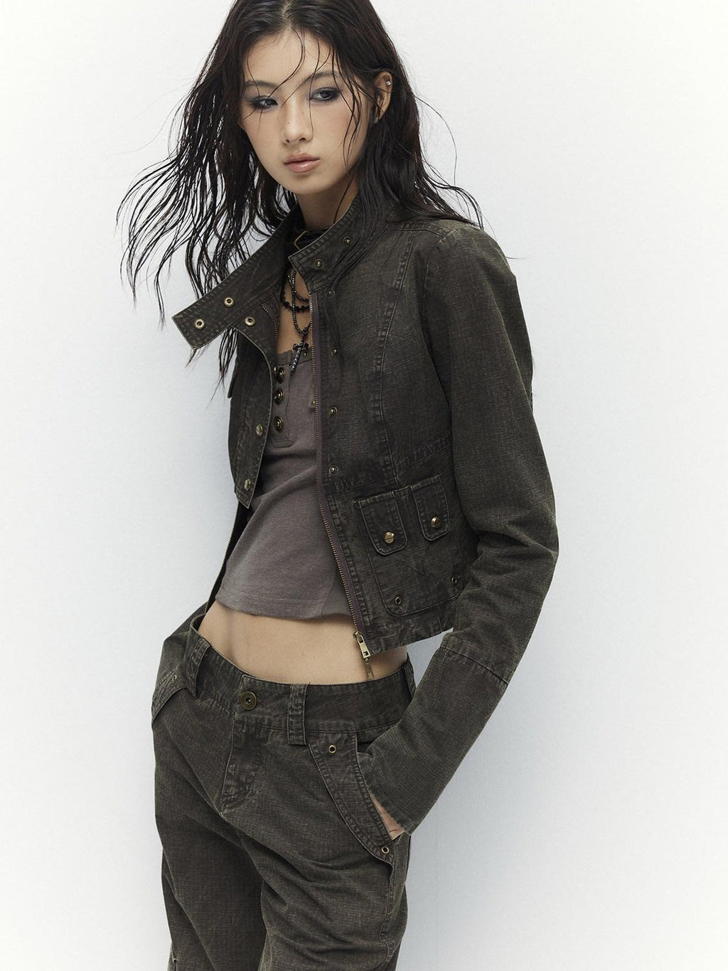 High Waist 100 Percent Cotton Vintage Slim Fit Women Coffee Brown Straight Pants