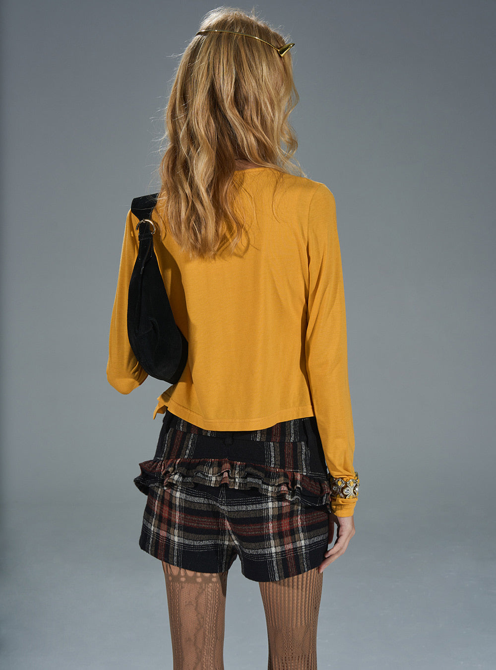 Frilled Hem Red-Black Wool Mini Shorts