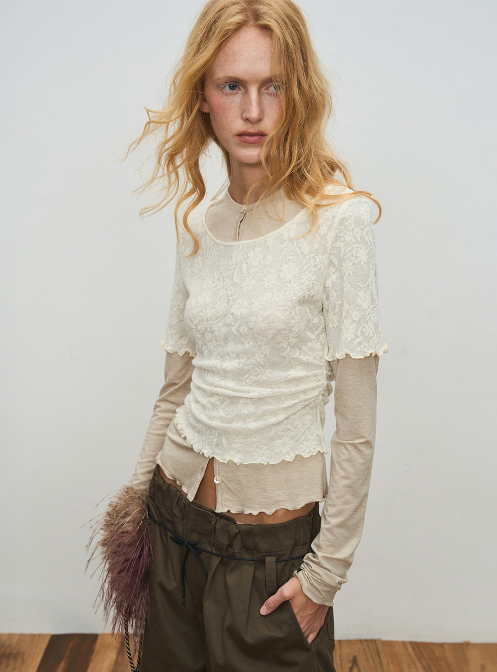 Feminine Fake Two-Piece Lace Top
