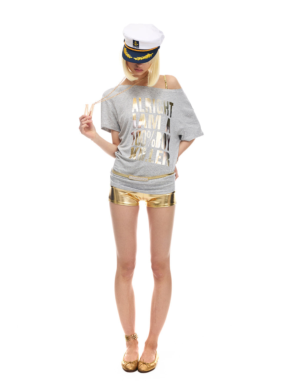 Molten Gold Off-Shoulder Drape Top