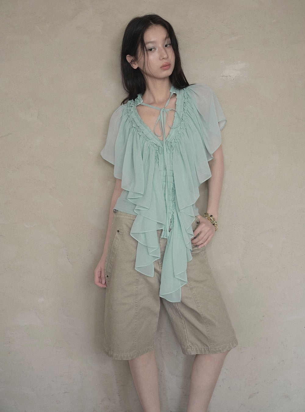 Mint Ruffle Layered Top