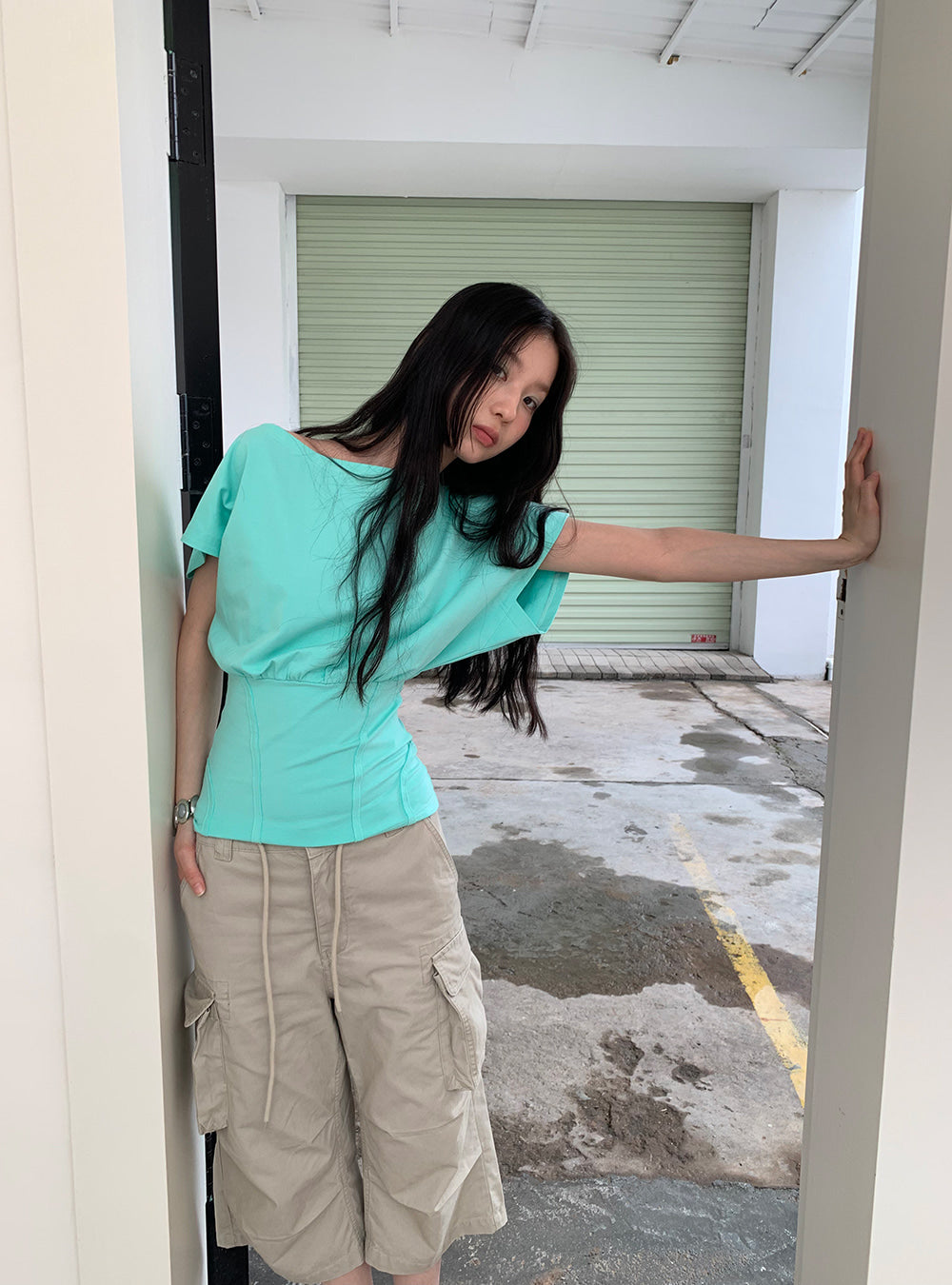 Mint Charcoal Off-Shoulder Top (2color)