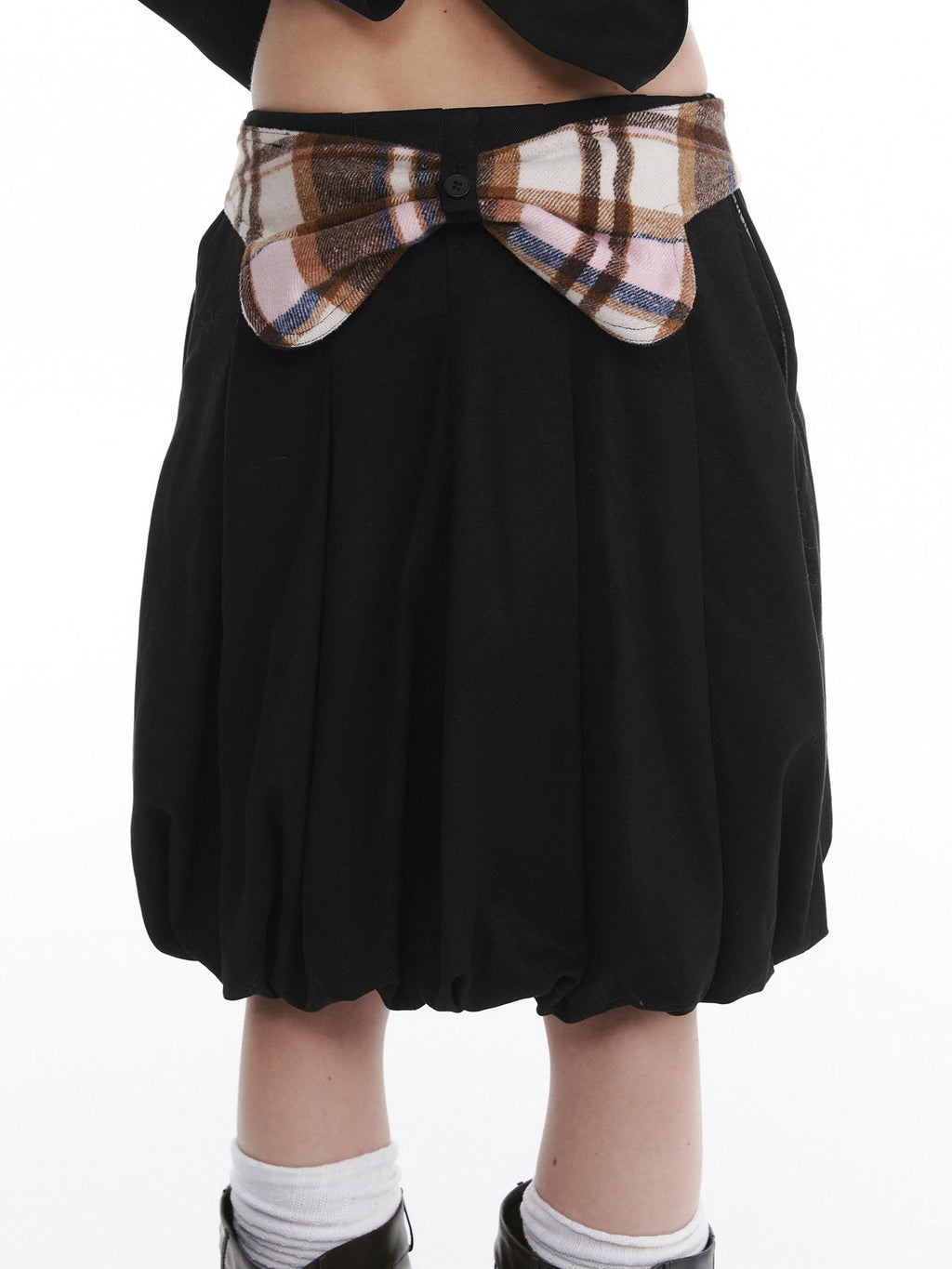 Cute Bow Plaid Cropped Lapel Top High Waist Skirt Unisex Top & Skirt Sets