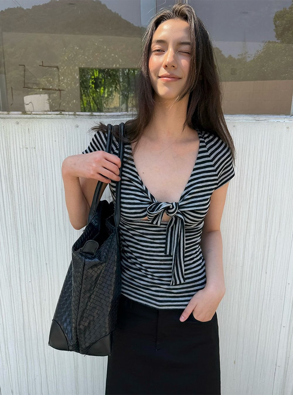 Striped Tie Front Top