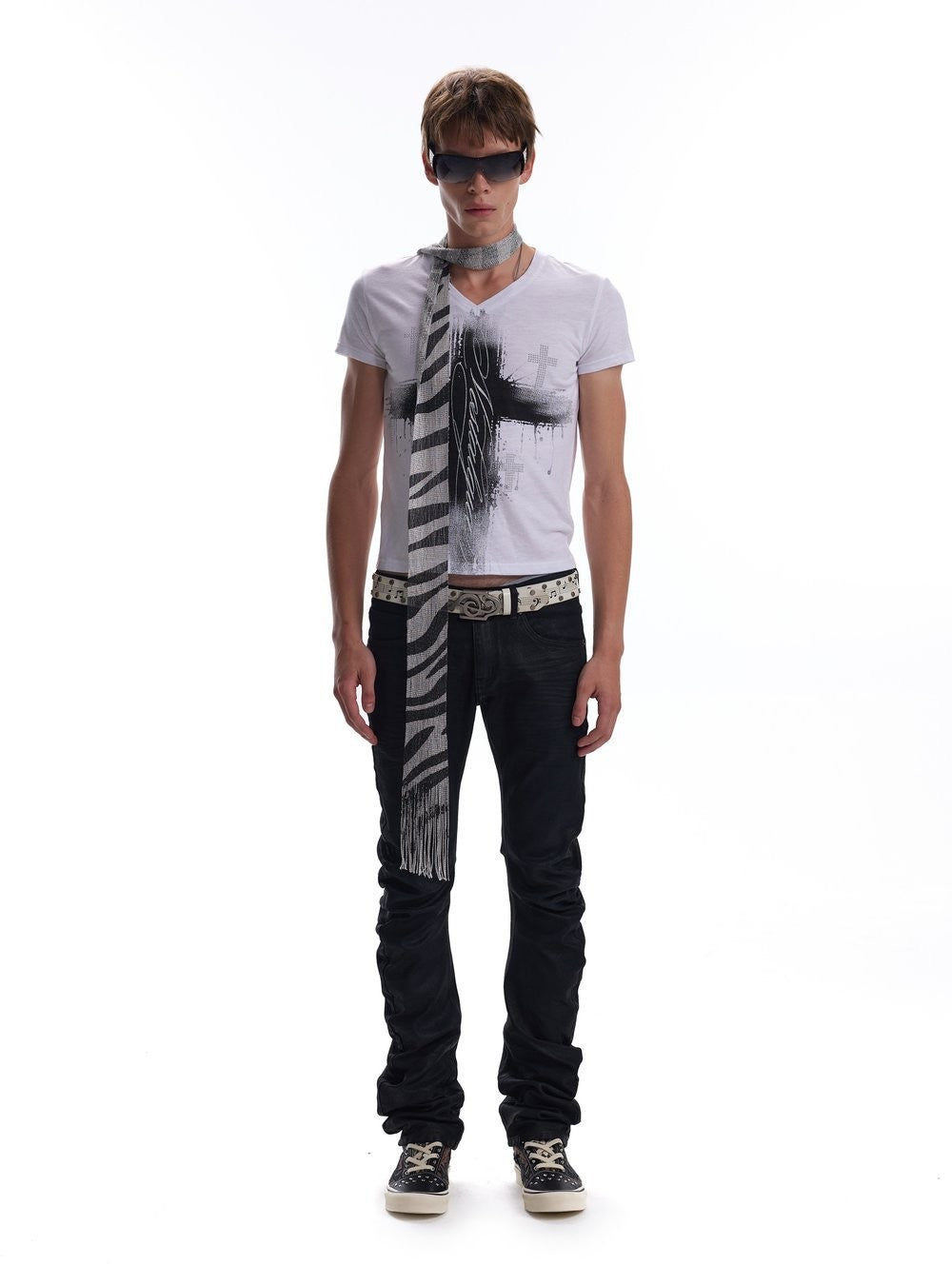 Cross Cubic V Neck Top