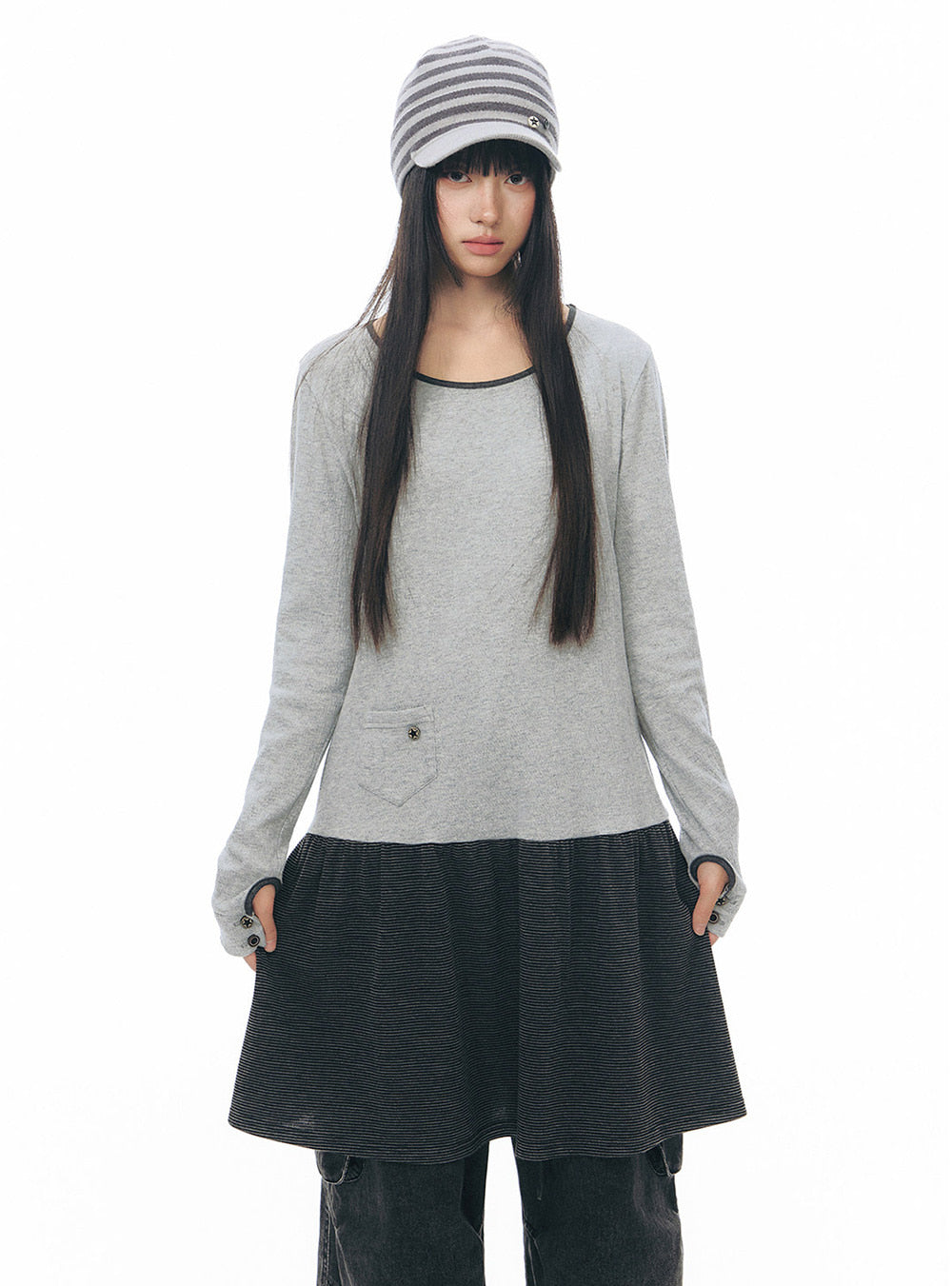 Contrast Panel Knit Dress