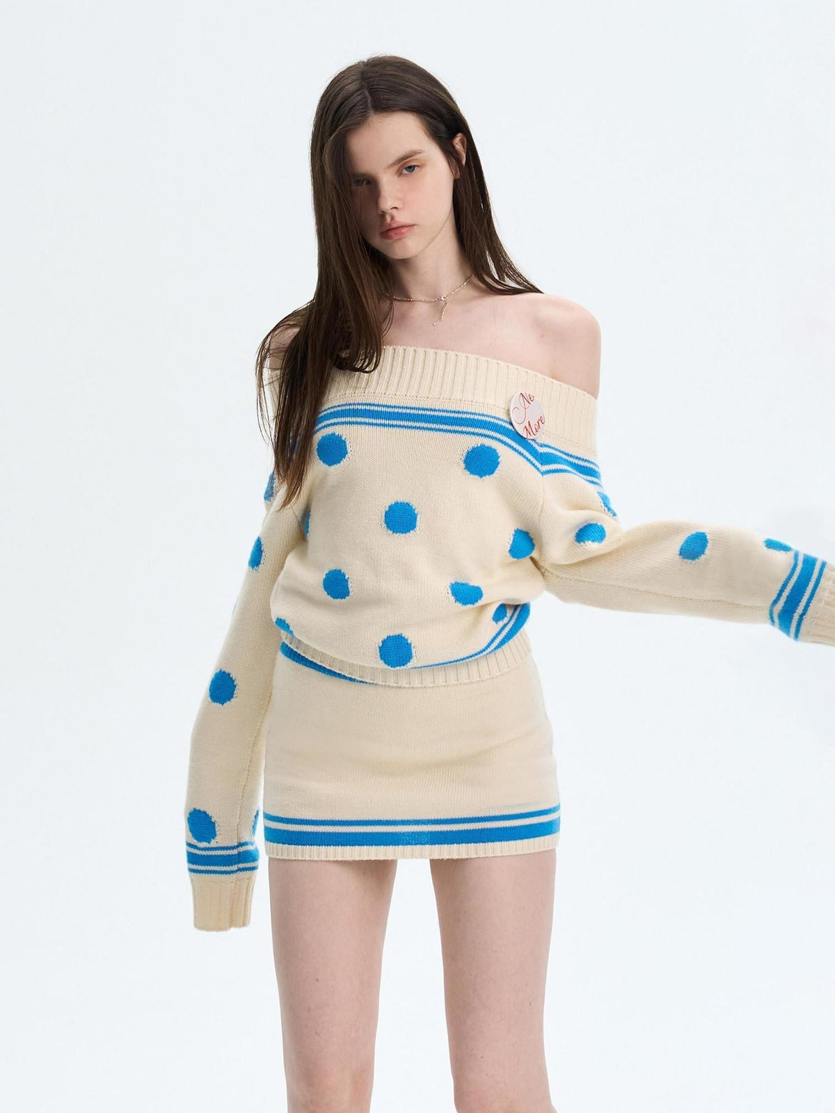 Cozy Thermal Acrylic Wool Polka Dot Boat Neck Relaxed Women Knit Sweaters