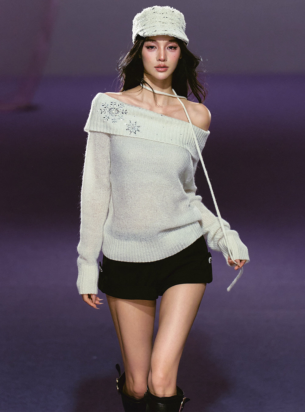 Snowflake Off-Shoulder Knit Top
