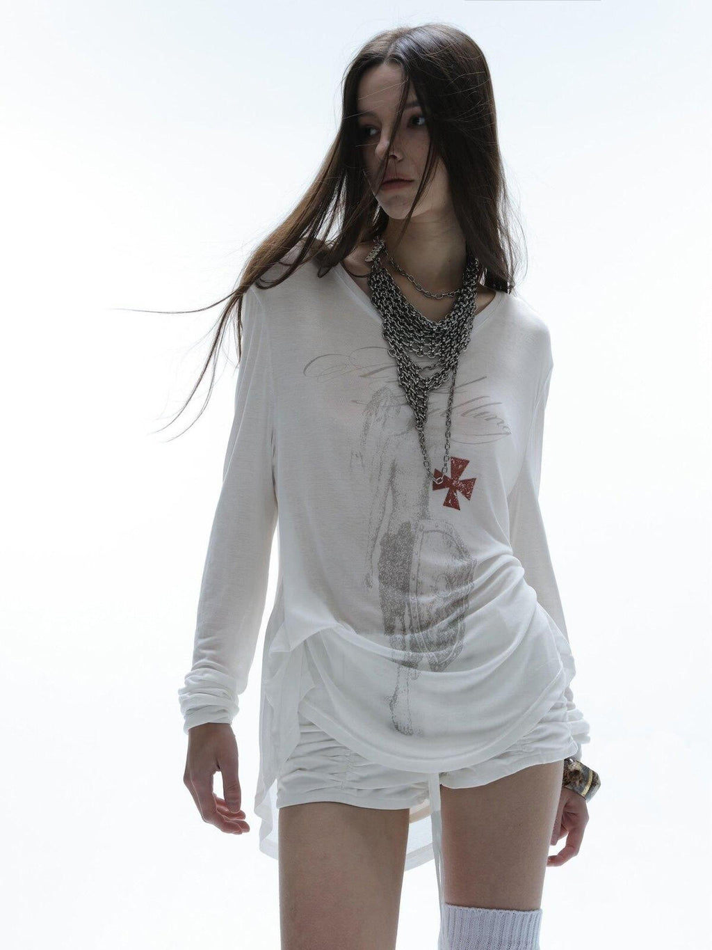 Angel Irregular Punk Print Women'S Lyocell Long Sleeve T-Shirts