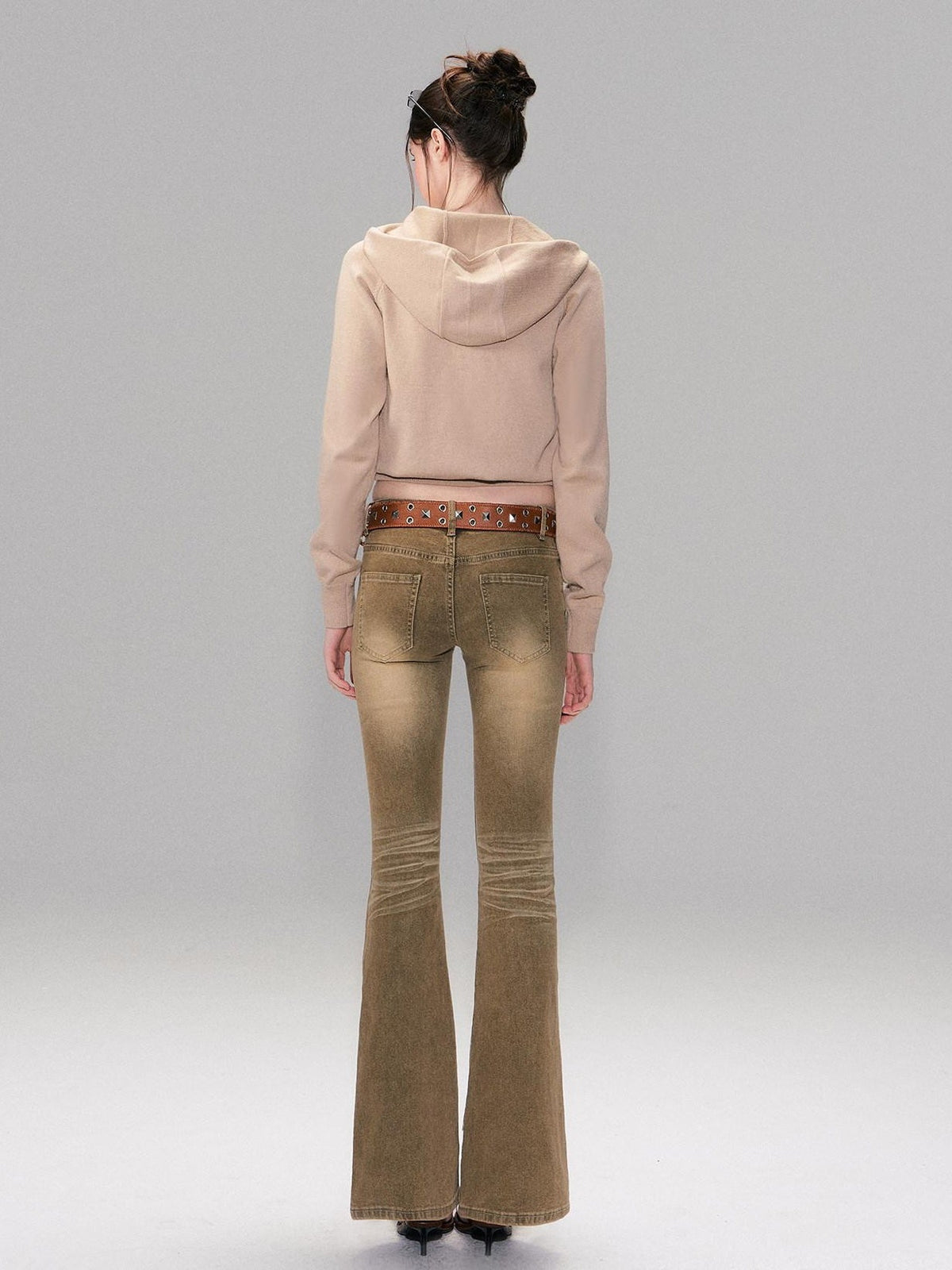 Brown Washed Low Rise Ripped Sexy Slim Fit Cotton Slight Stretch Womens Jeans