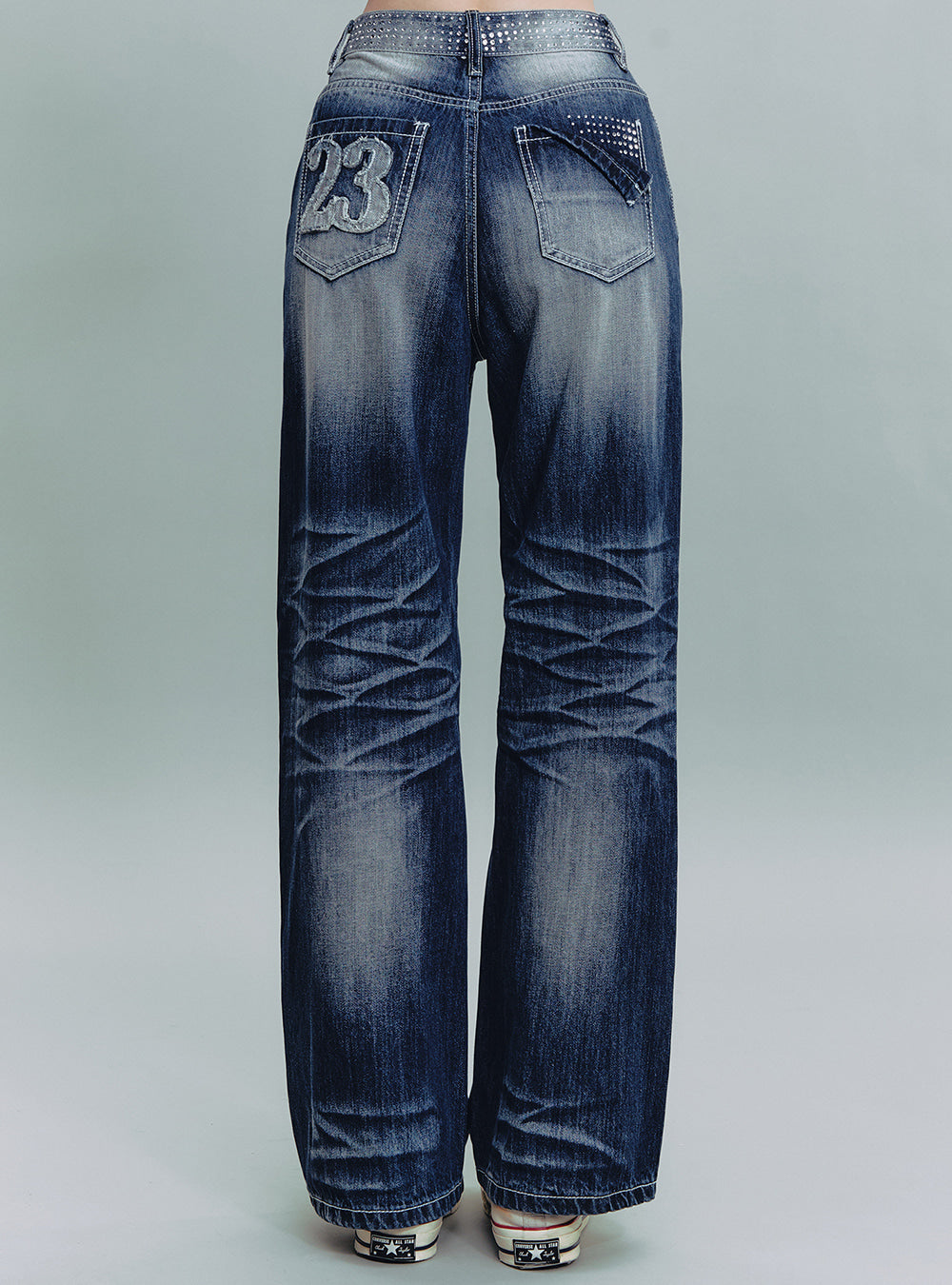 90s Studded Wide-Leg Denim Pants