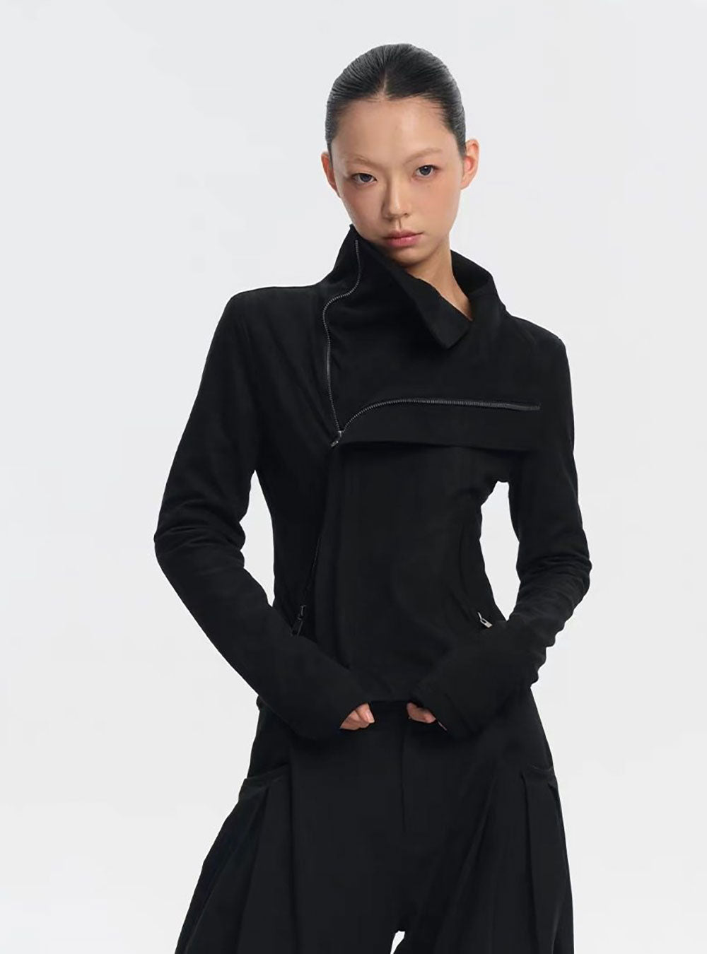 Asym Fold Collar Short Jacket (2color)