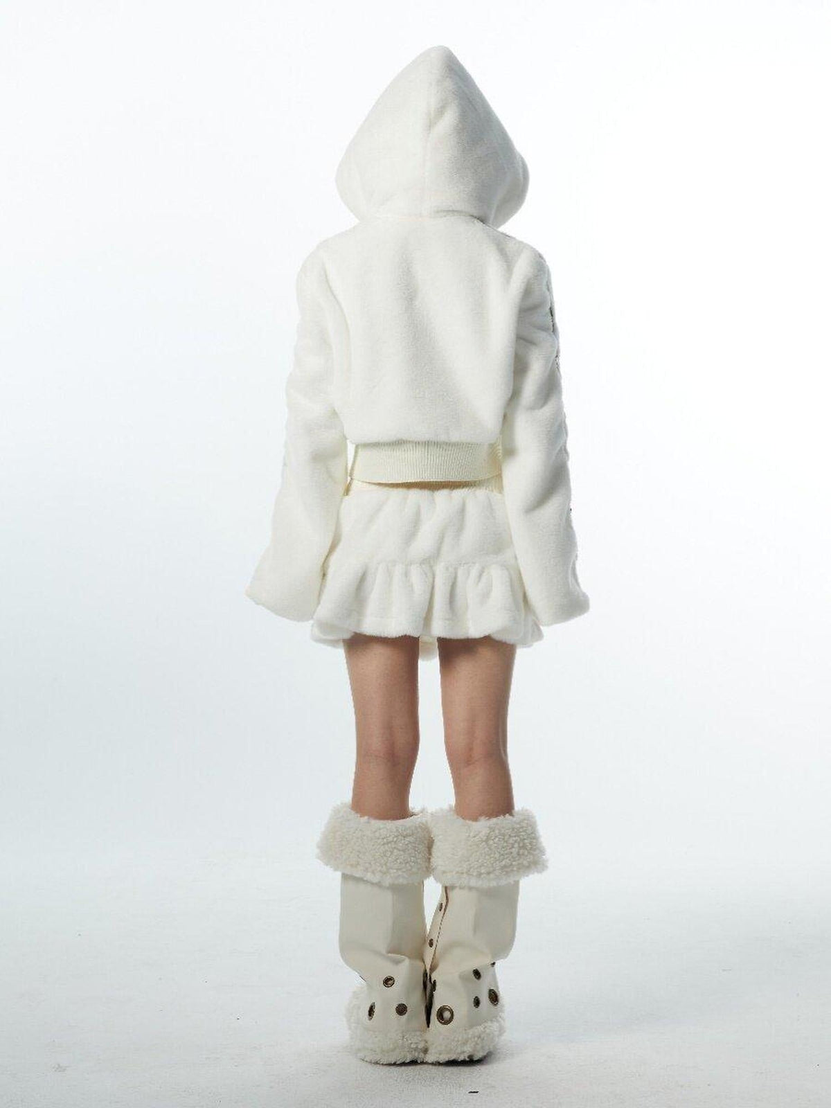 Original Design Thick Faux Fleece Loose Cropped Bell Sleeve Unisex White Hoodie