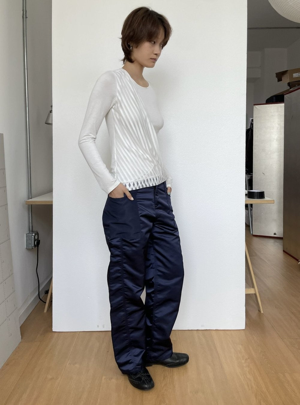Twisted-Seam Nylon Pants