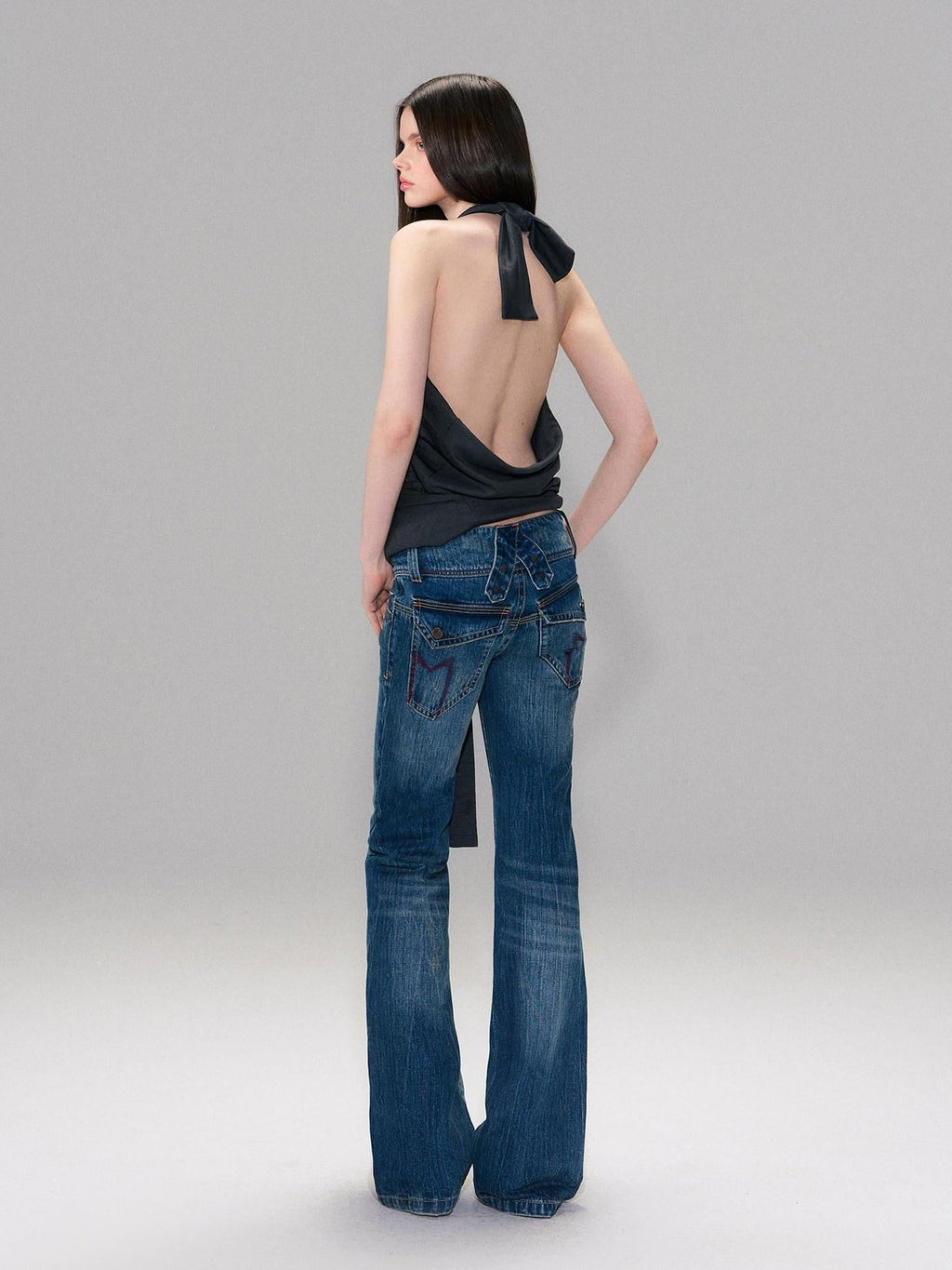Slight Stretch Low Rise Slim Cotton Casual Women Deep Blue Straight Leg Jeans