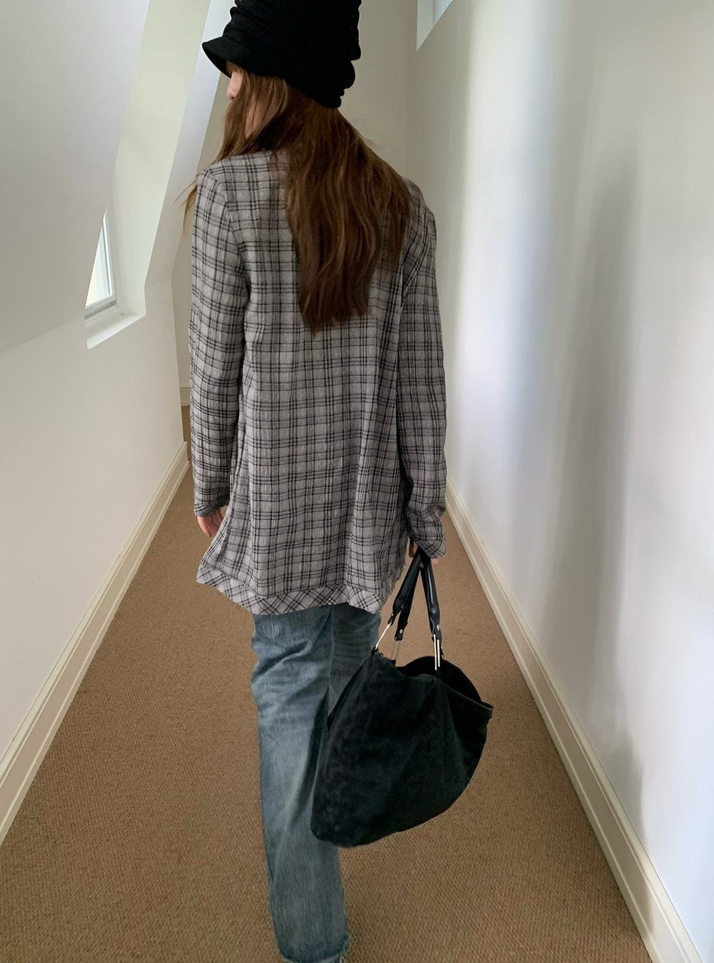 Plaid Drawstring Layered Cardigan