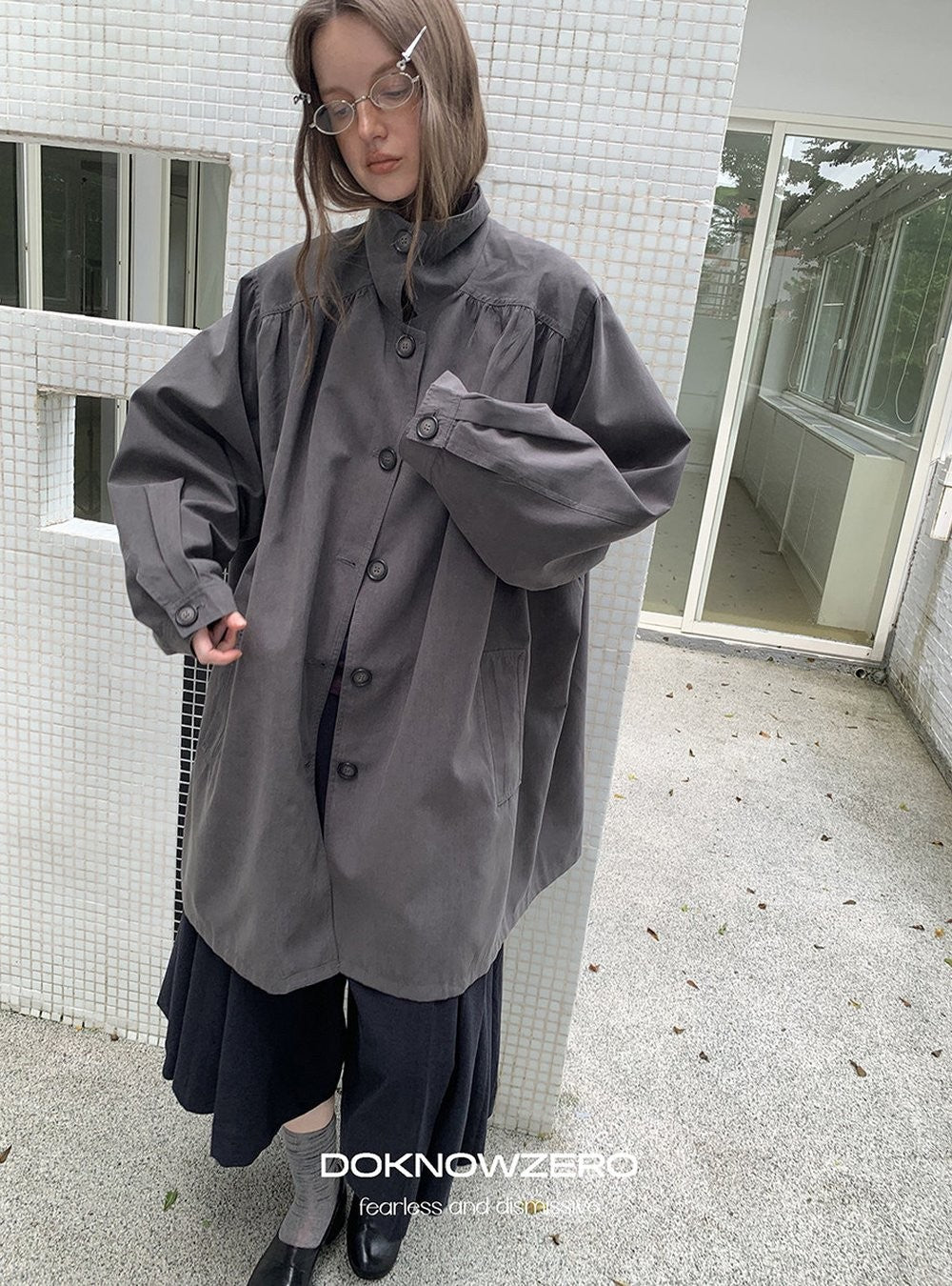 Gathered Trapeze Button Jacket