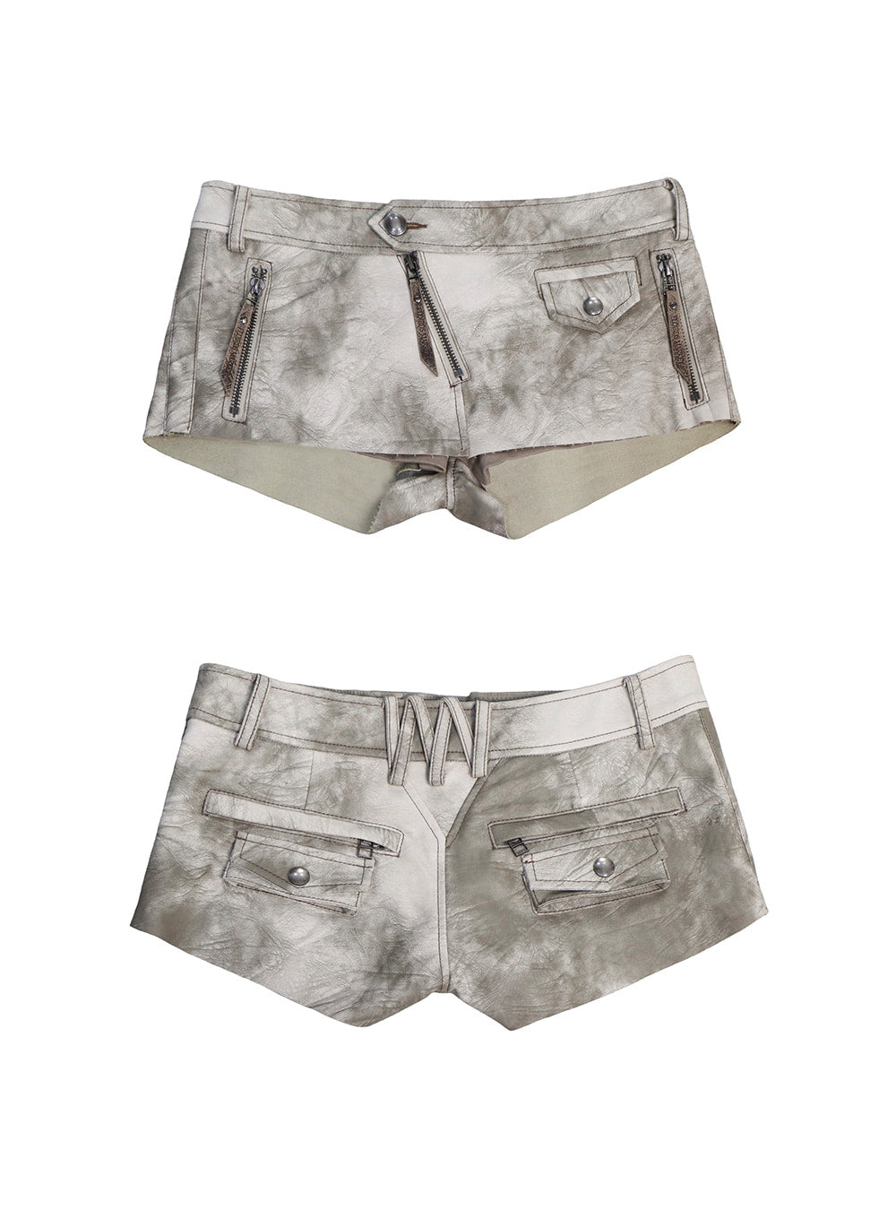 Two-Tone Leather Mini Skirt Pants (2color)