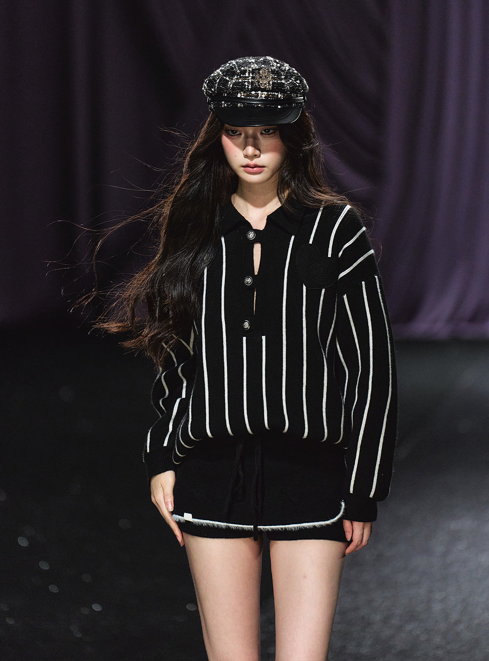 Striped Knit Pullover & Shorts Set Up (2color)