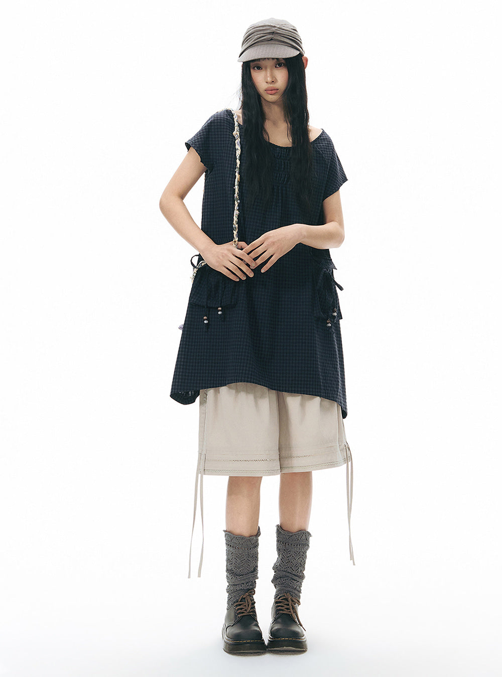 Deep Blue Gathered Pocket Mini Dress
