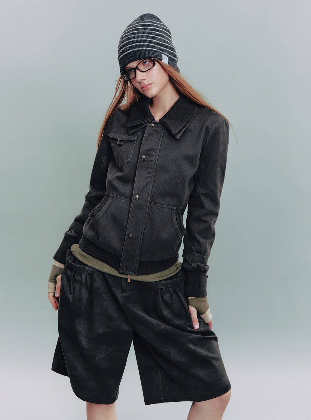 Grunge Camo Pleated Shorts