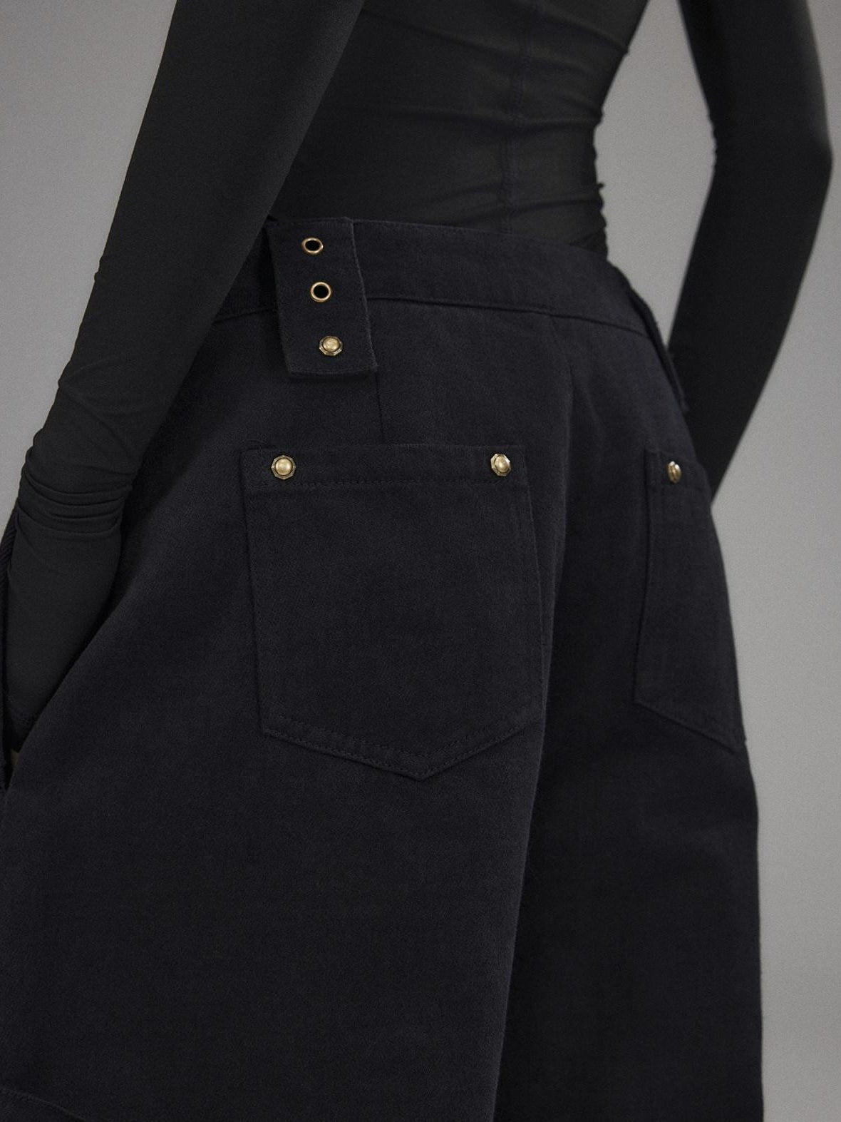Washed Low Rise Wide Leg Utility Loose Fit Womens Black Cargo Pants