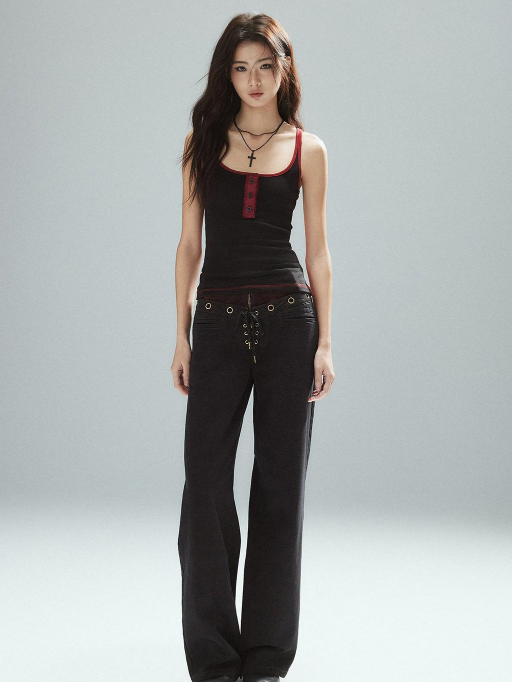 Pure Cotton Patchwork Low Waist Street Zipper Women Colorblock Straight Pants