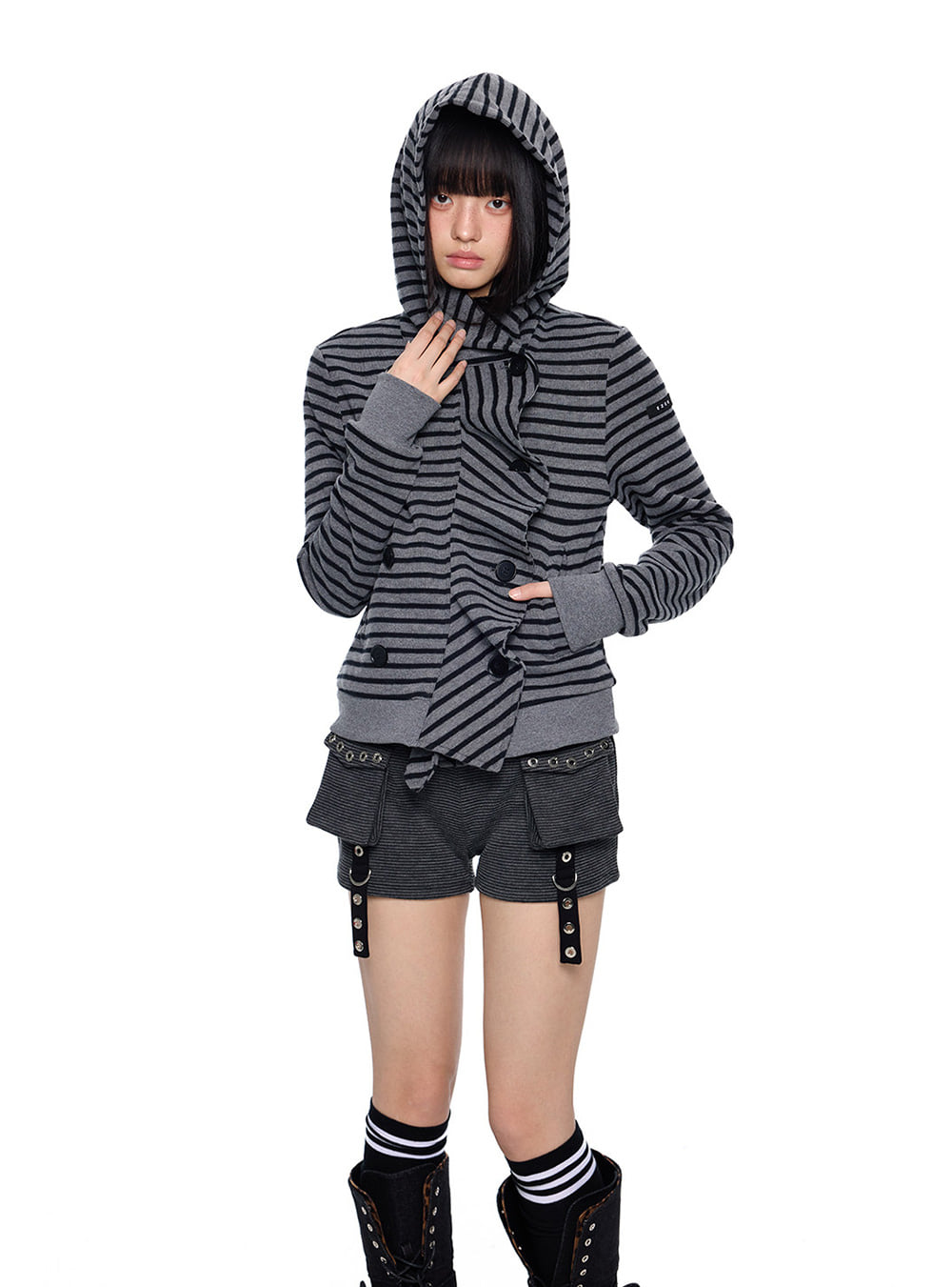 Striped Hooded Layered Cardigan
