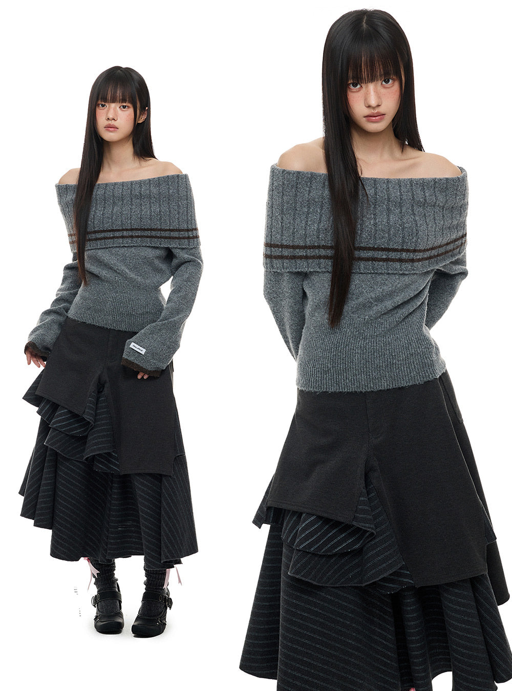Cashmere Off-Shoulder Grey Sweater
