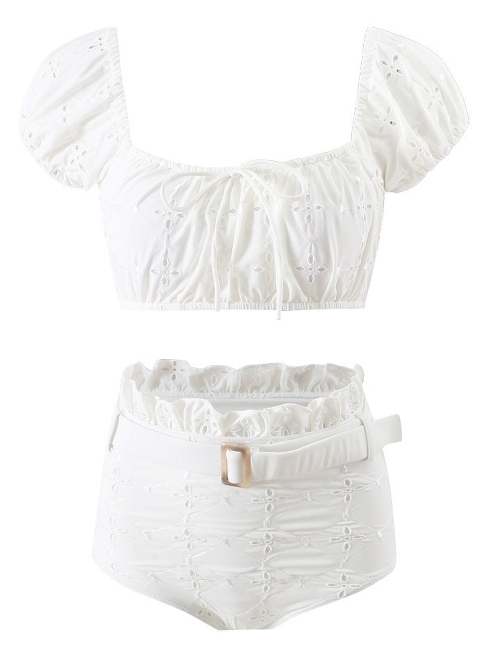 Embroidered Gathered Bikini Set