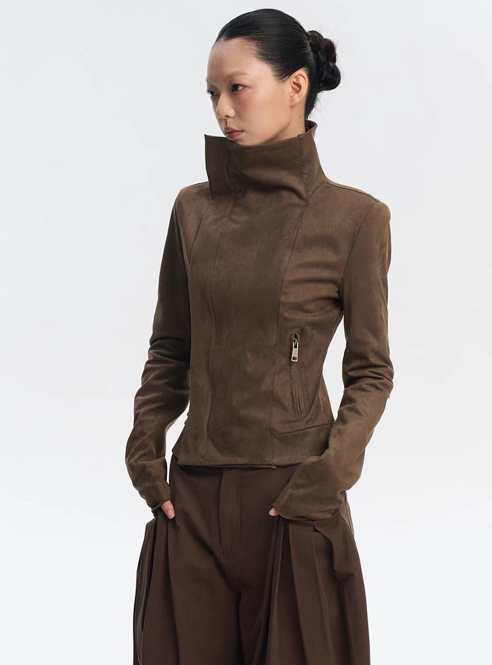 Asym Fold Collar Short Jacket (2color)