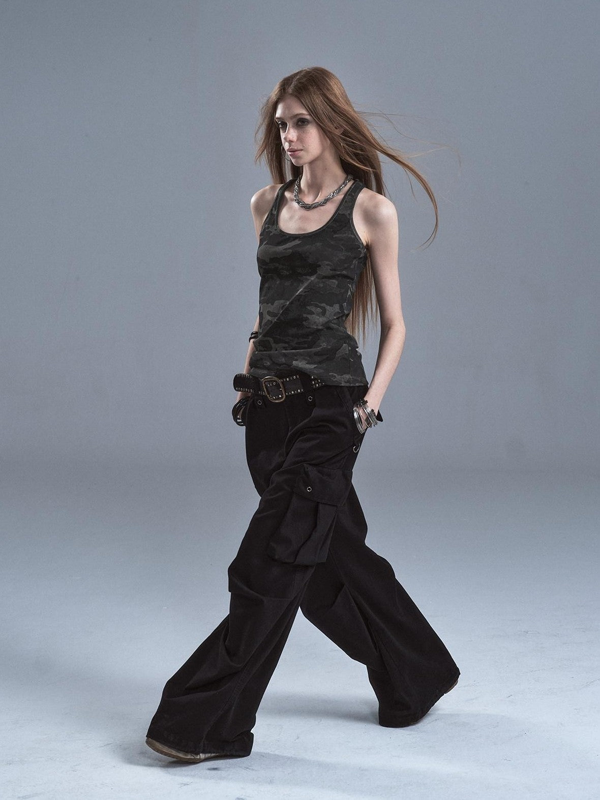 Dark Camouflage Back Line Print Racerback Slim Women'S Cotton Stretch Tank Tops