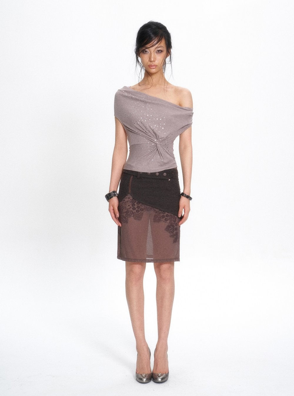 Flare Mesh Embroidered Skirt