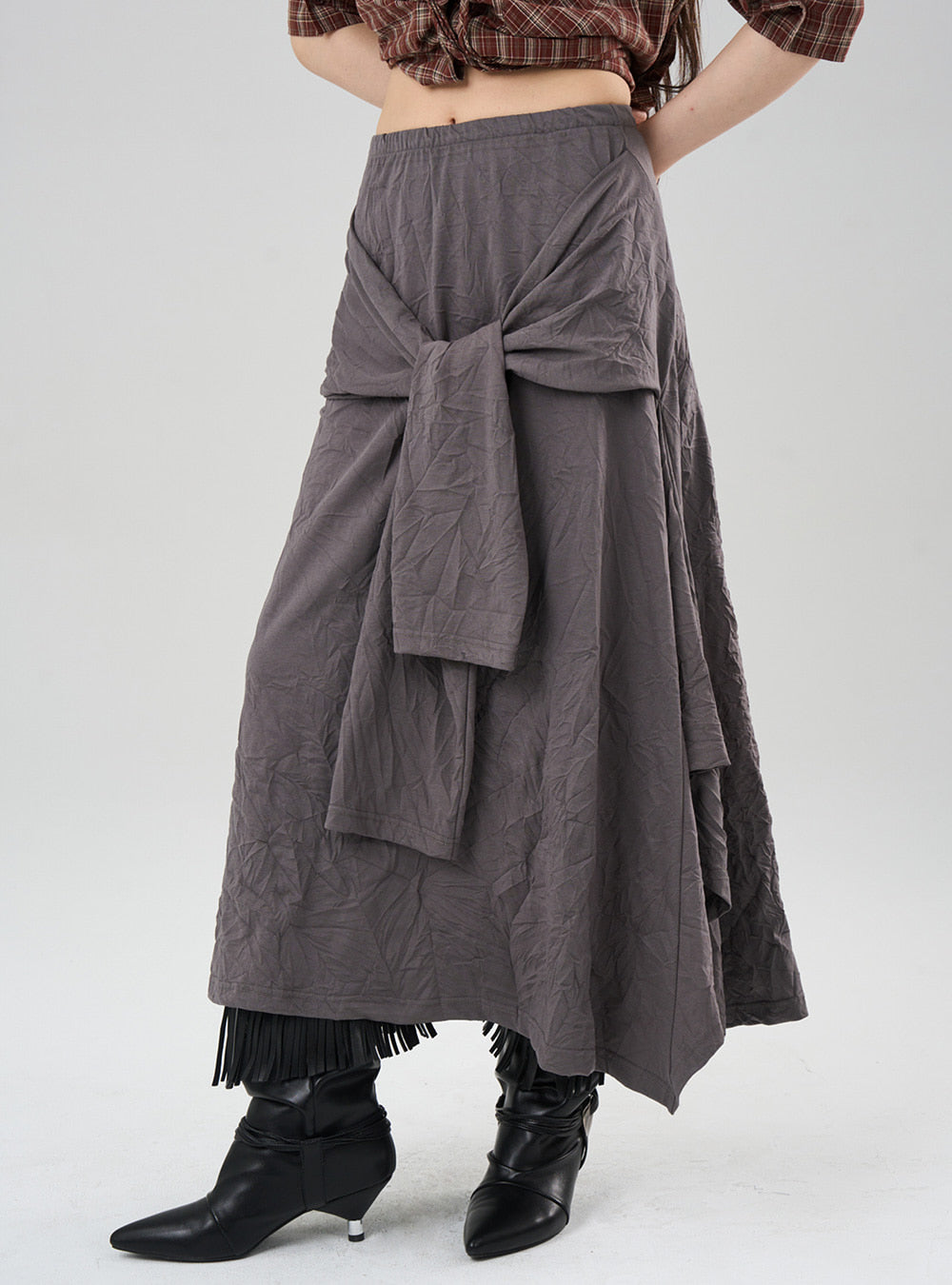 Wrinkled Texture Layered Pleated Skirt