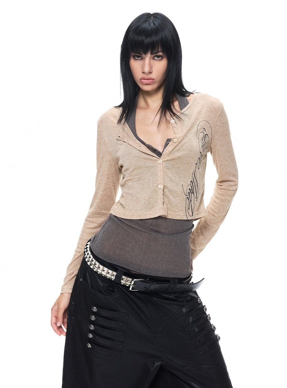 Inscribed Script Crop Cardigan (3color)