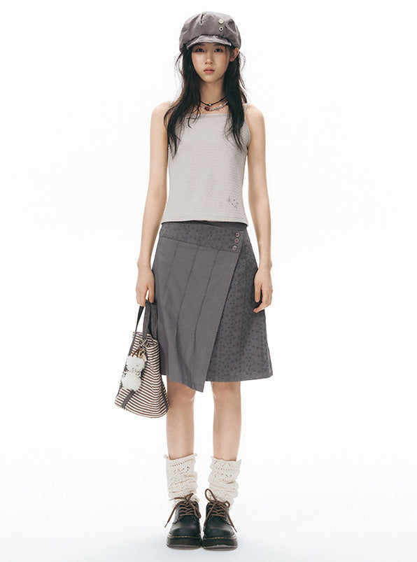 Embroidered Panel Pleated Skirt