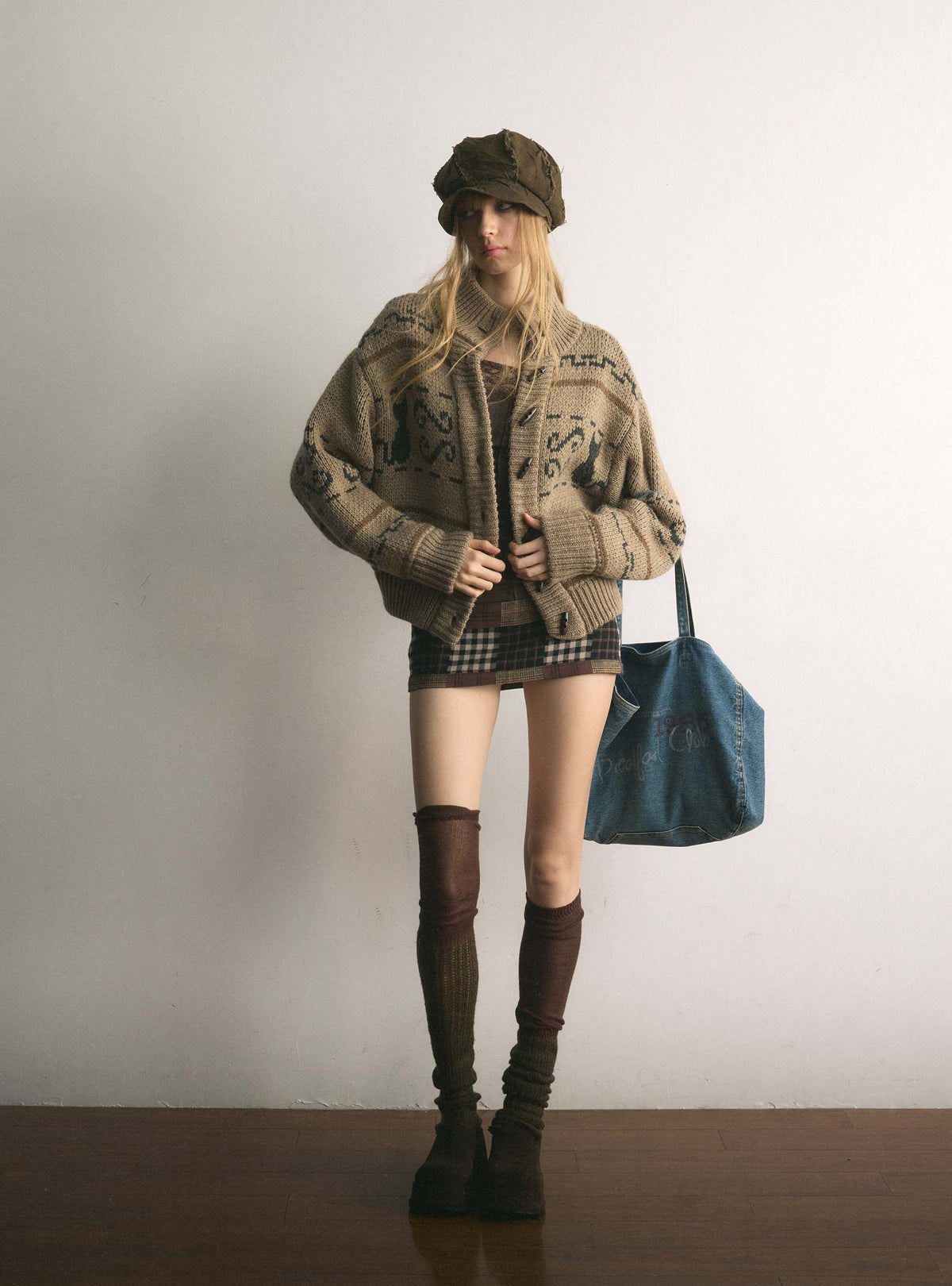 Beige Feral Knit Cardigan